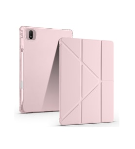Honor Magic Pad 2 Uyumlu Kalem Bölmeli Uyku Modlu Standlı Trifolding Tablet Kılıfı (Rose Gold Altın)