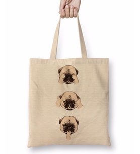 Pug Köpek 05 Bez Çanta Uzun Saplı