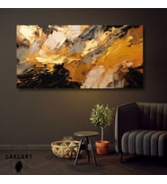 Panoramik Kanvas Duvar Tablosu Soyut Yağlı Boya Görünümlü Gold Siyah Desen