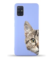 Samsung Galaxy A51 Uyumlu Lansman Kılıf Catface Tasarımlı İçi Kadife Kapak-Lila (Şeffaf)