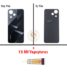 Infinix Hot 30 Play Siyah Uyumlu Arka Kapak + B7000 Yapıştırıcı Arka Cam Batarya Pil Kapağı