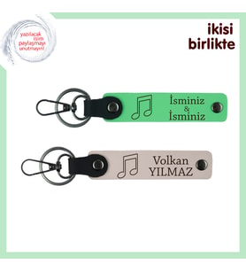 Çocuğunla Paylaştığın İlk Melodiye, Nota Temalı Deri Anahtarlık Takımı, Fıstık Yeşil-Pudra