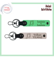 Çocuğunla Paylaştığın İlk Melodiye, Nota Temalı Deri Anahtarlık Takımı, Fıstık Yeşil-Pudra