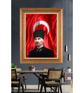 Altın Varaklı Çerçeveli Paspartulu Atatürk Tablo DC1574 (Gold)