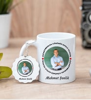 Öğretmene Fotoğraflı Kupa Bardak ve Anahtarlık (Beyaz)