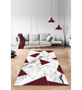 Kırmızı Mermer Görünümlü Kaymaz Tabanlı Dekoratif Halı RV167 - 100 x 160 cm