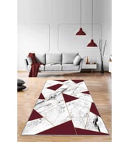 Kırmızı Mermer Görünümlü Kaymaz Tabanlı Dekoratif Halı RV167 - 100 x 160 cm