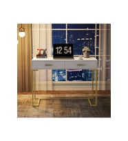 Hitit Dekorasyon Vivian Gold Metal Beyaz Çalışma Masası (Beyaz-Altın)