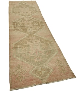 Pembe Bej Salon Halısı Etnik Geometrik Desenli El Dokuma Yün Pamuklu Eskitme Vintage Koridor Yolluk
