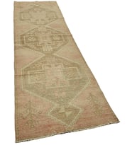 Pembe Bej Salon Halısı Etnik Geometrik Desenli El Dokuma Yün Pamuklu Eskitme Vintage Koridor Yolluk