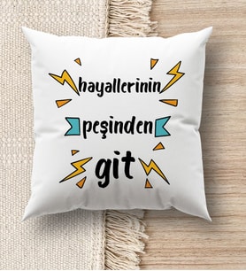 BK Gift Hayat Mottosu Tasarımlı Beyaz Kırlent Yastık, Ev Hediyesi, Ev Dekorasyonu, Dekoratif Hediye (Model 5)