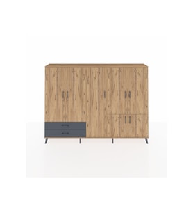 Arges Dolap 12 Raflı 2 Çekmeceli 7 Kapaklı 220x30x163 Çam-Çam/Antrasit