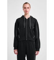 Kadın Fermuarlı Kapüşonlu Sweatshirt 25N-2113 (Siyah)