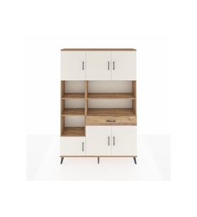 Arges Dolap 10 Raflı Tek Çekmeceli 6 Kapaklı 132x30x195 Çam-Aytaşı/Çam