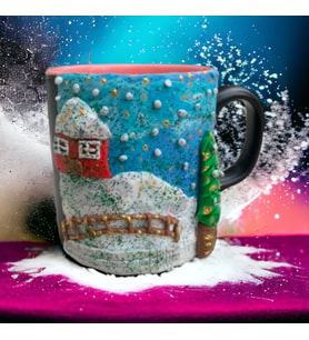 Üç boyutlu Kartpostal Kış Figürlü Kupa Yılbaşı Hediye Kutulu