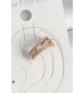 Pirinç Gold Renk Zirkon Taşlı 3'Lü Sıralı Model Kadın Kıkırdak Küpe 5 - HPSBYI1720-4