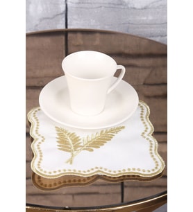 Palmiye Yaprak Gold Linen Keten Kumaş 6'lı Kahve Yanı Kokteyl Sunumluk