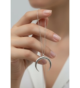 Ay Kolye Hilal 925 Ayar Gümüş Zincir (Silver)