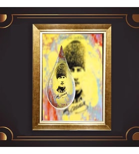 Altın Varaklı Çerçeveli Paspartulu Atatürk Tablo nl02A594 (Gold)