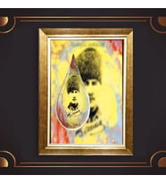 Altın Varaklı Çerçeveli Paspartulu Atatürk Tablo nl02A594 (Gold)