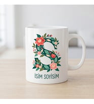 Kişiye Özel Baş Harf ve İsim Yazılı Çiçek Motiflili S Harfli Seramik Kupa Bardak