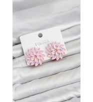 Pembe Renk Kristal Taşlı Çiçek Model Kadın Küpe