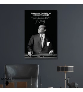 Tekli Dikey Kanvas Makam Panosu Atatürk Sözleri  Kahraman Türk Kadını