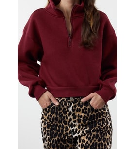 Fitted Fermuarlı Yaka Crop Rahat Kesim Crop Basic Fermuarlı Kalın Polarlı Örme Sweatshirt