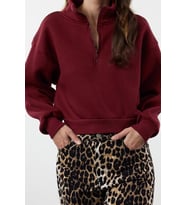 Fitted Fermuarlı Yaka Crop Rahat Kesim Crop Basic Fermuarlı Kalın Polarlı Örme Sweatshirt