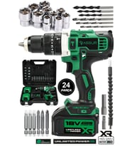 Assur 21V 1.5Ah Çift Metal Şanzıman Çift Akülü Şarjlı Darbeli Matkap 24 Parça