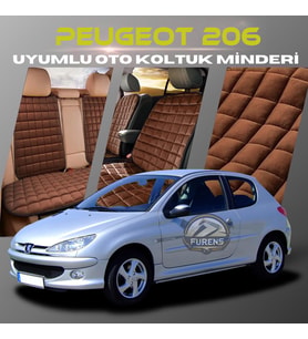 Peugeot 206 Kahverengi Renk Tay Tüyü Cepli & Terletmez Sırtlı Oto Koltuk Minder Seti - Koltuk Koruma Kılıfı (ÖN & ARKA TAM SET)