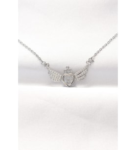 316L Çelik Silver Renk Zirkon Taşlı Kalpli Kanat Kolye TJ-BKO8515