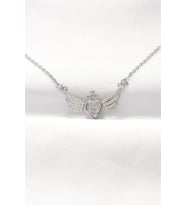 316L Çelik Silver Renk Zirkon Taşlı Kalpli Kanat Kolye TJ-BKO8515