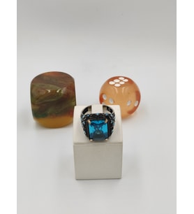 AQUAMARİN YAN KOLARI FİRUZE TAŞLI KARE  925 AYAR 25 MM 17,00 GR. ERKEK YÜZÜĞÜ (Silver)