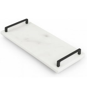 Gold veya Siyah Metal Saplı Mermer Sunum Tepsisi – 40x15 cm Dikdörtgen Servis Tepsisi, Şık Sofra, Kahve, Peynir ve Tatlı Sunumları İçin (siyah)