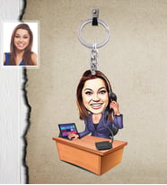 Kişiye Özel Patron Karikatürlü  Ahşap Anahtarlık Bayan-9-Eco