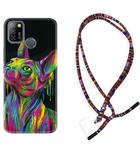 INFINIX Smart 4 5 6 Zero 8 S5 Pro Kılıf Boyun Asklı Rasta Silikon Color Cat 1754