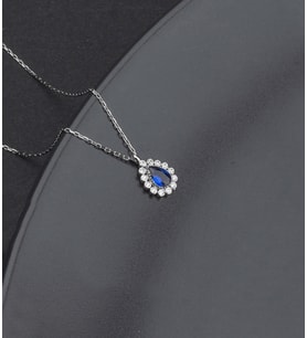 925 Ayar Gümüş Damla Safir Model Kolye