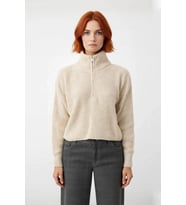 Kadın Basic Oversize Düşük Uzun Kollu Crop Fermuarlı Dik Yaka Triko Kazak Kışlık Rahat Stiller
