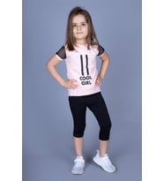 Toontoy Kız Çocuk File Detaylı Taytlı Takım (Pembe Melanj)