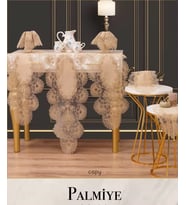 Salon Takımı Çeyizlik Palmiye Model Kapiçino Keten Runner Seti 5 Parça