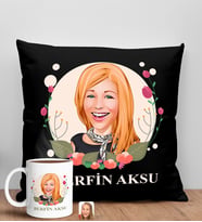 BK Gift Kişiye Özel Karikatürlü Anneler Günü Tasarımlı Siyah Kırlent Yastık ve Kupa Seti, Anneye Hediye, Ev Dekorasyonu, Anneler Günü Hediyesi-1