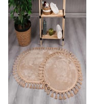 My Evilla Modern Simirna Dekoratif  Peluş Oval Ponpon Saçaklı Klozet Takımı (Bej)