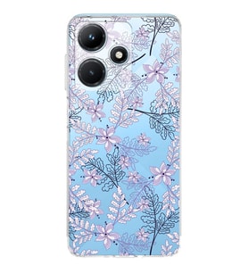 PrintiFy İnfinix Hot 30i Uyumlu Kamera Korumalı Floral Lila Tasarımlı Şeffaf Silikon Kılıf