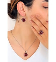 Lal Taşlı El işçiliği Otantik Gümüş Üçlü Set