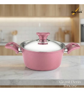 ARZU ÇELİK 18 Cm Granit Derin Tencere Çelik Kapak - Mürdüm