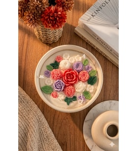 Pastel Düşler Mum - Mumelia Candles Doğal Soya Seramik Kasede Çiçekli Tasarım Dekoratif Mum