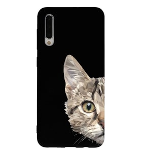 Samsung Galaxy A50 Uyumlu Lansman Kılıf Catface Tasarımlı İçi Kadife Kapak-Siyah (Şeffaf)