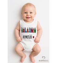 Halasının Kıymetlisi Yazılı Kolsuz Bebek Body – %100 Pamuk Eğlenceli Yazlık Zıbın Body Tulum 03-24Ay (Beyaz)