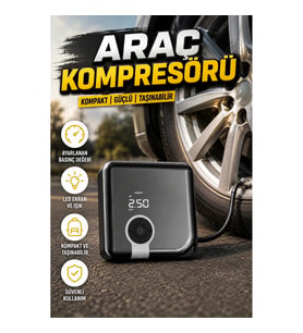 LED Işıklı Taşınabilir Hava Kompresörü 150 PSI Dijital Ekranlı 6000 mAh Bataryalı Diyafram Tip